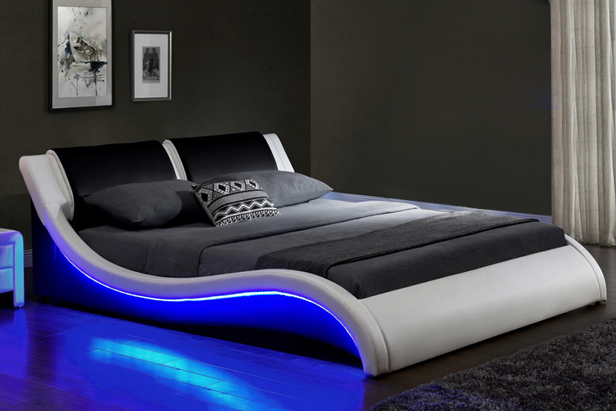 1178-1 LED Upholstered Futuristic LED Wave Bed Frame