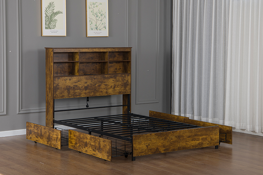 4831D Wooden Retro-Industrial Style Bed Frame