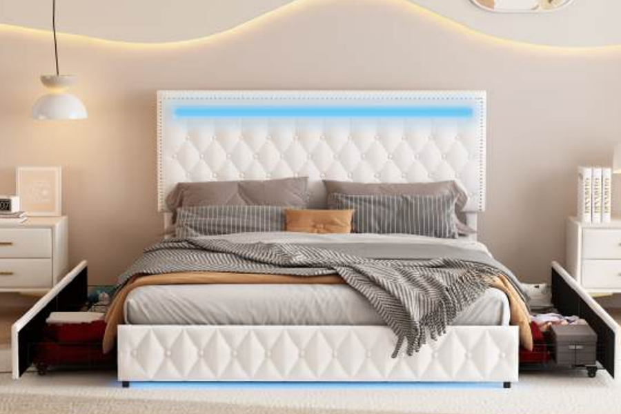 4471-1-3D Drawers Storage Smart Ambient Lighting Bed Frame