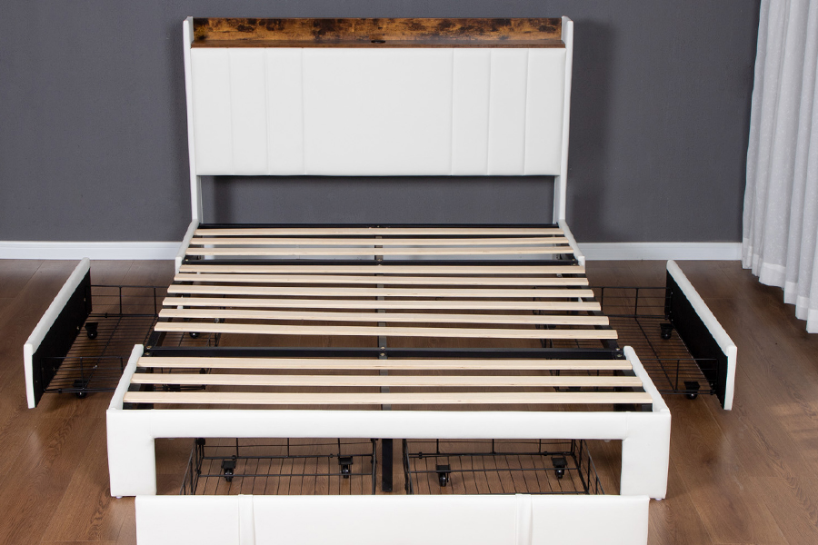 A002-1-3DU USB Upholstered Integrated Headboard Bed Frame