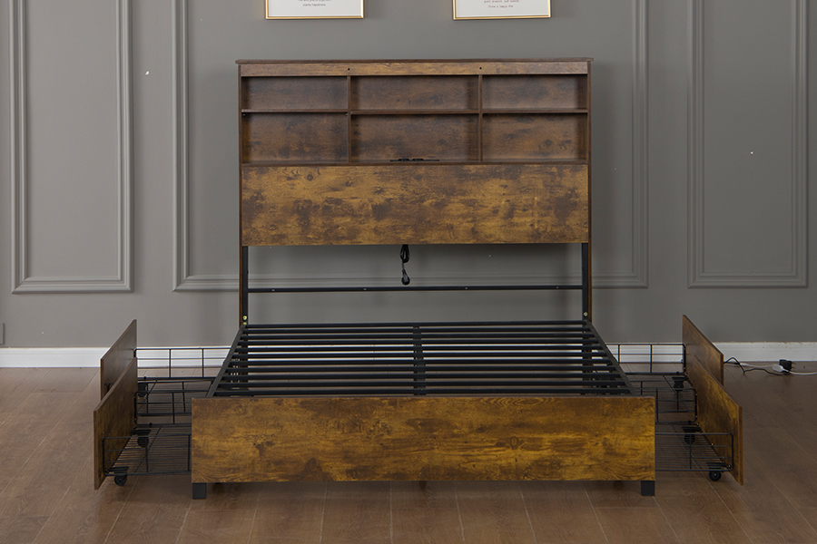 4831D Wooden Retro-Industrial Style Bed Frame