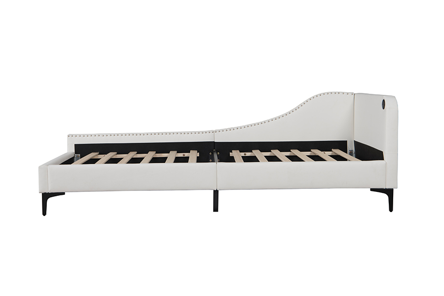 4546-3U USB Upholstered L-Shaped Leather Bed Frame