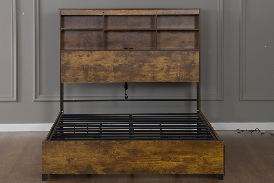 4831D Wooden Retro-Industrial Style Bed Frame