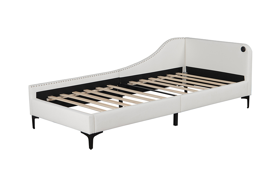 4546-3U USB Upholstered L-Shaped Leather Bed Frame