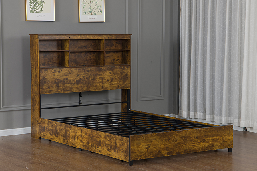 4831D Wooden Retro-Industrial Style Bed Frame