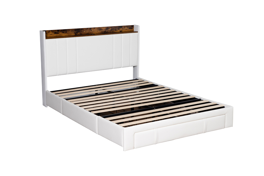 A002-1-3DU USB Upholstered Integrated Headboard Bed Frame
