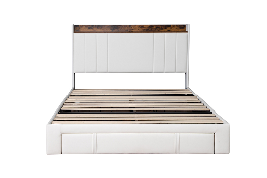 A002-1-3DU USB Upholstered Integrated Headboard Bed Frame