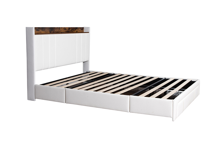 A002-1-3DU USB Upholstered Integrated Headboard Bed Frame