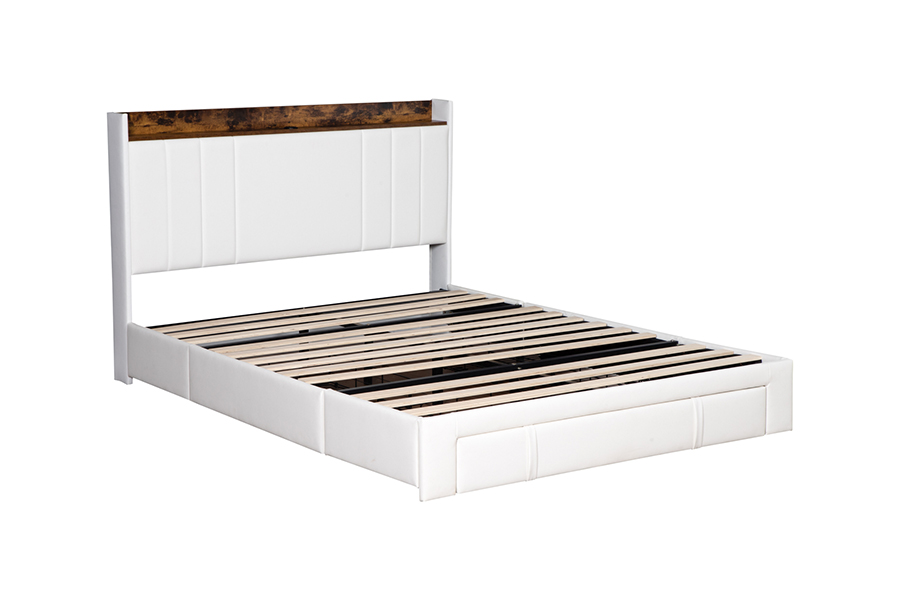 A002-1-3DU USB Upholstered Integrated Headboard Bed Frame