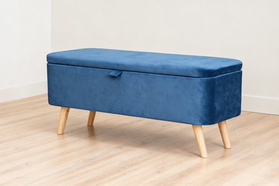 WSS956 Upholstered Blue Velvet Storage Ottoman Box