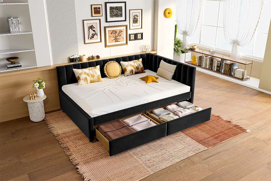 4856D Storage Velvet Sofa Bed para sa Maliit na Lugar