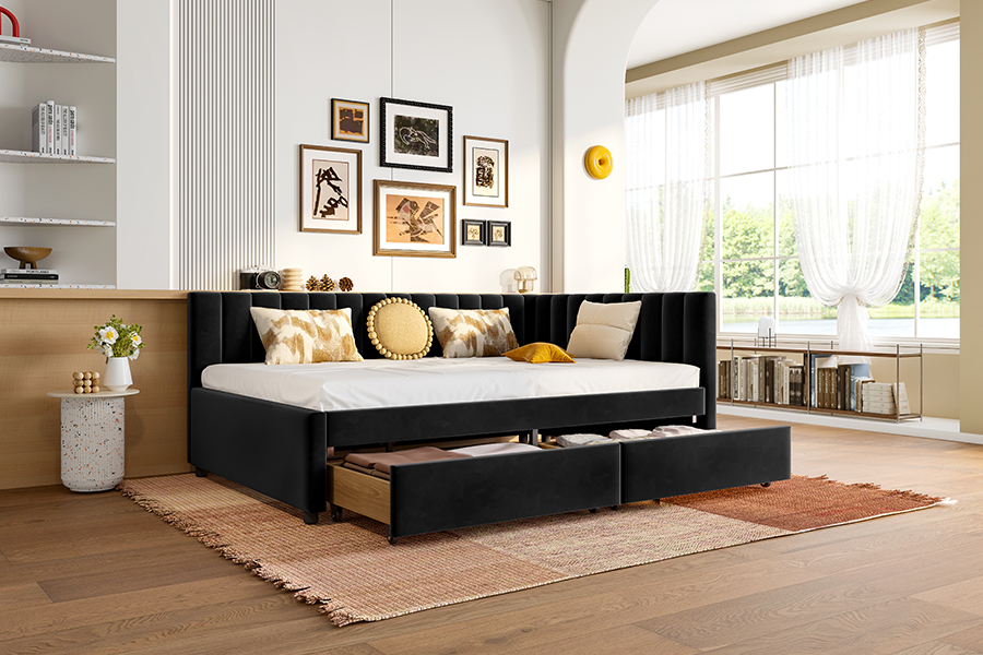 4856D Storage Velvet Sofa Bed para sa Maliit na Lugar