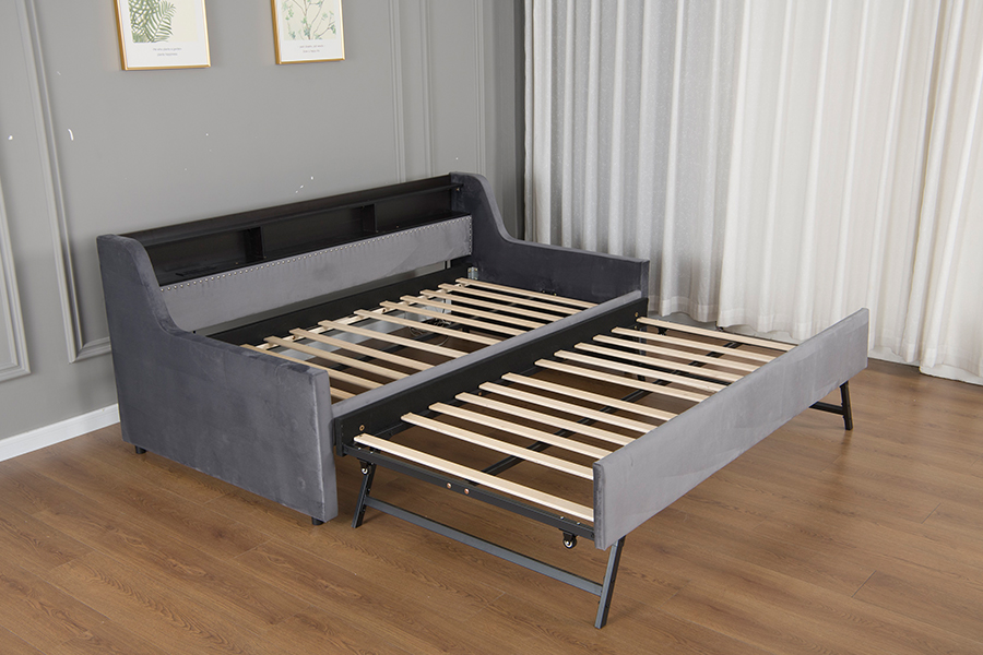 4857-1U Trundle Soft Velvet Fabric Covered Sofa Bed