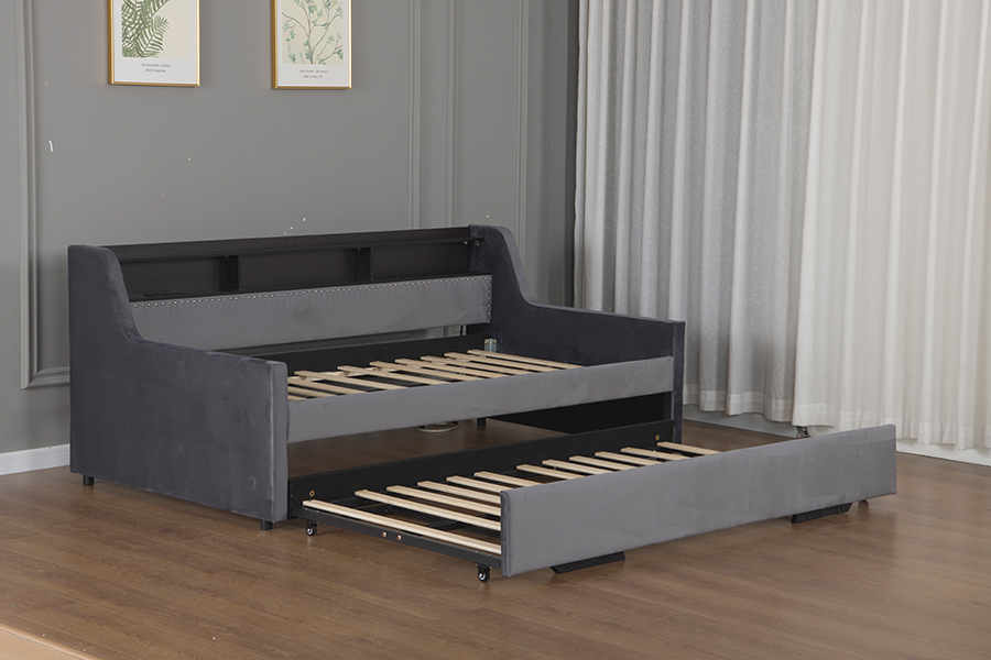 4857-1U Trundle Soft Velvet Fabric Covered Sofa Bed