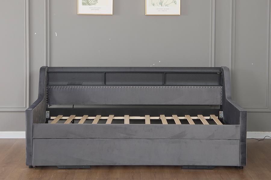 4857-1U Trundle Soft Velvet Fabric Covered Sofa Bed