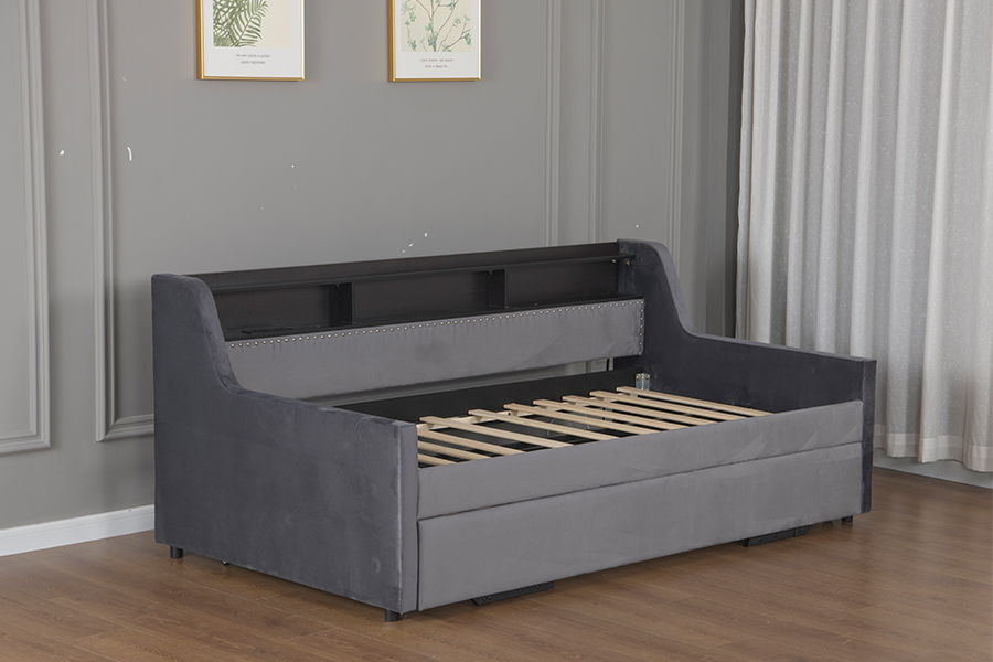 4857-1U Trundle Soft Velvet Fabric Covered Sofa Bed