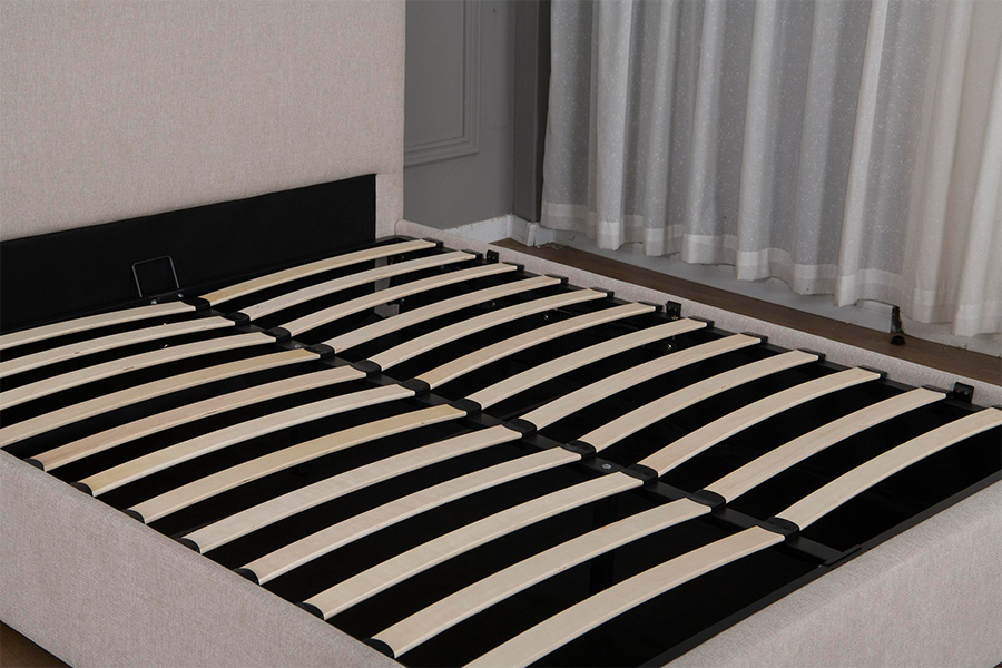 5017G Modern Beige Fabric Upholstered Hydraulic Storage Bed Frame