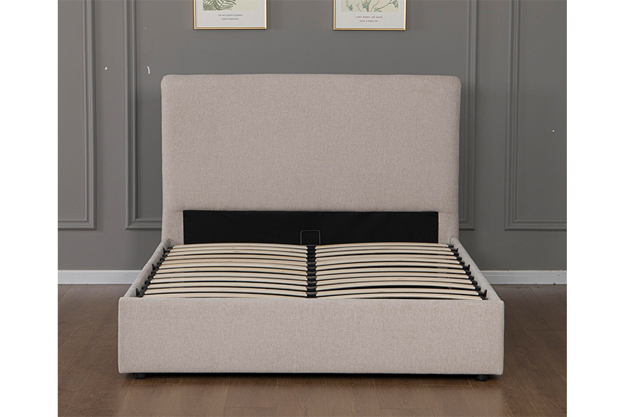 5017G Modern Beige Fabric Upholstered Hydraulic Storage Bed Frame