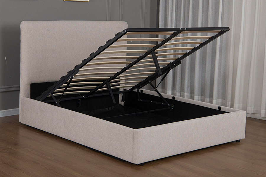 5017G Modern Beige Fabric Upholstered Hydraulic Storage Bed Frame