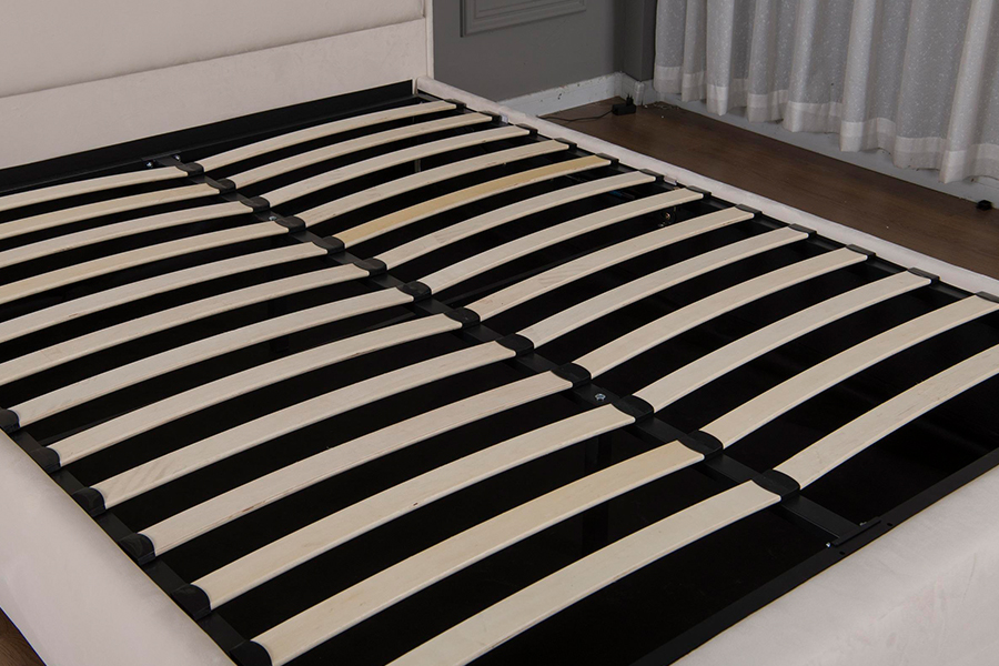 5032-1G Wooden Curved Headboard LED Upholstered Bed Frame