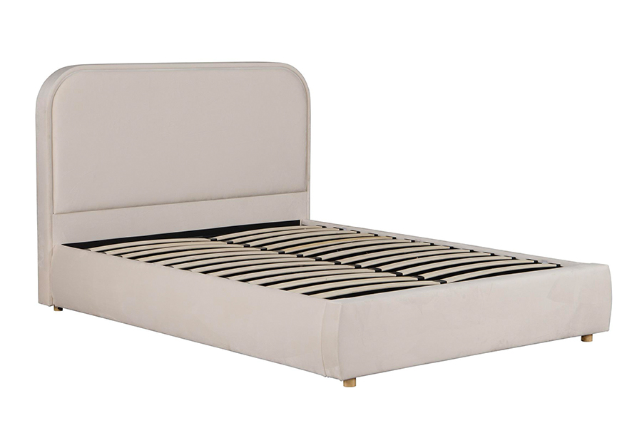 5032-1G Wooden Curved Headboard LED Upholstered Bed Frame