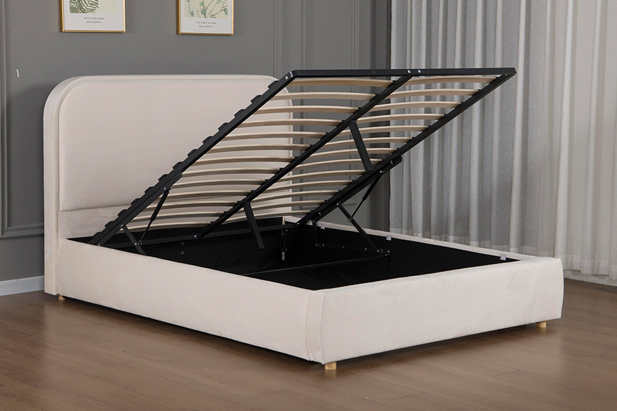 5032-1G Wooden Curved Headboard LED Upholstered Bed Frame