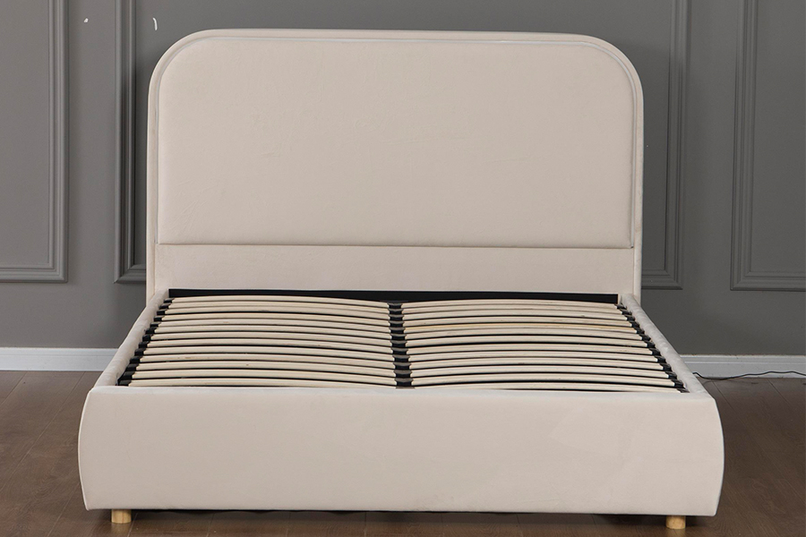 5032-1G Wooden Curved Headboard LED Upholstered Bed Frame