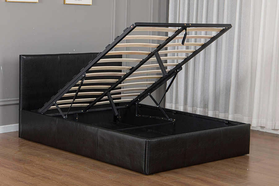 5030G Modernong Black Faux Leather Upholstered Storage Bed Frame
