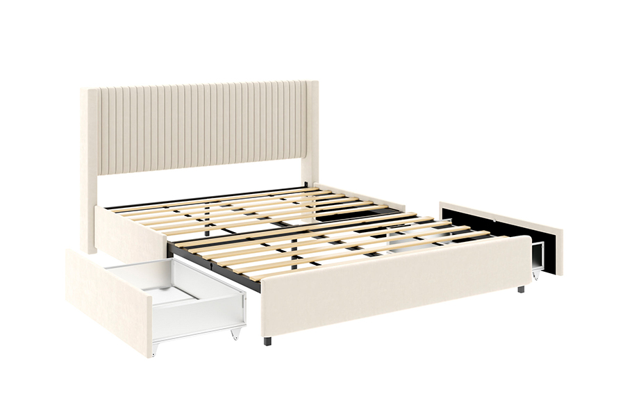 N18 Modern Beige Upholstered Soft Bed Adjustable Upholstered Storage Bed Frame