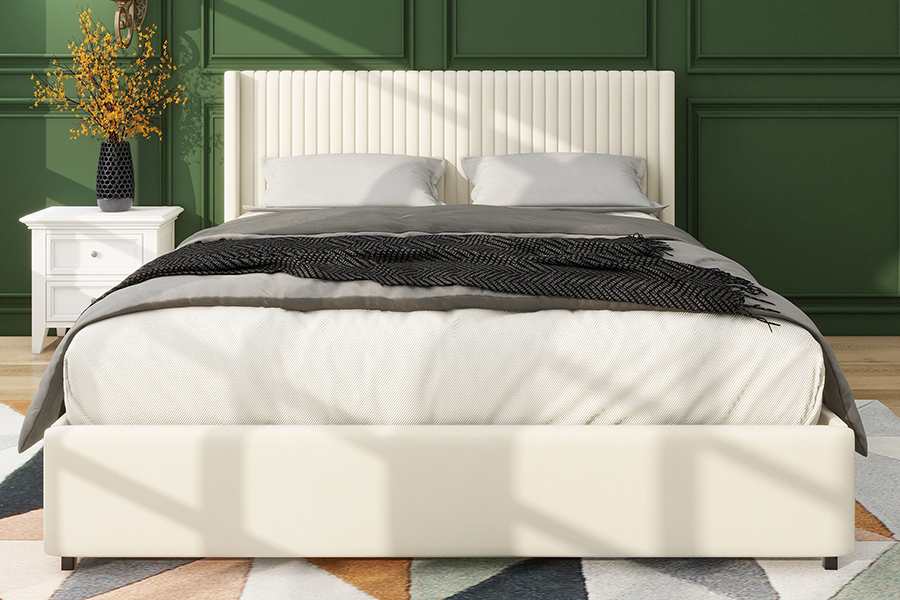 N18 Modern Beige Upholstered Soft Bed Adjustable Upholstered Storage Bed Frame