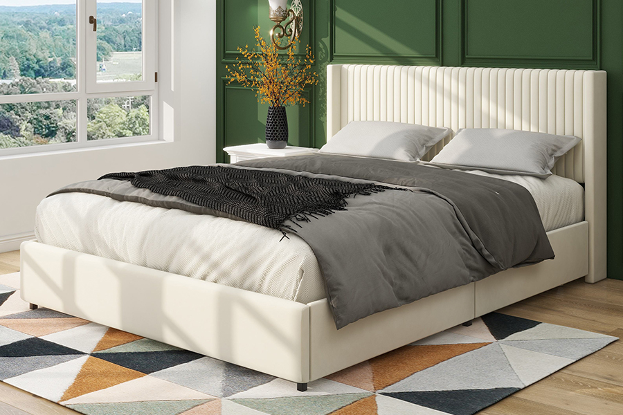 N18 Modern Beige Upholstered Soft Bed Adjustable Upholstered Storage Bed Frame