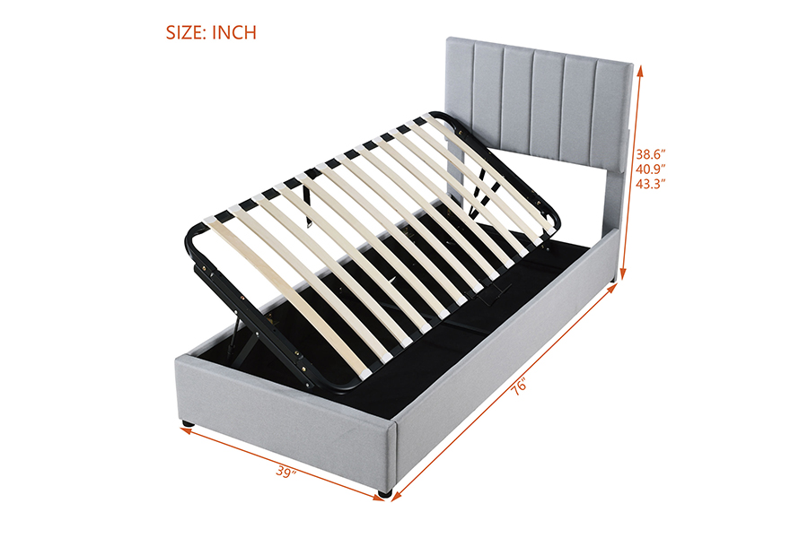 N16 Modern Gray Fabric Liftable storage function na Upholstered Storage Bed Frame