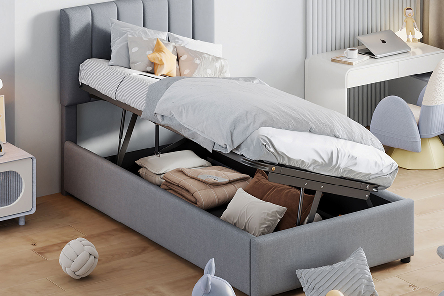 N16 Modern Gray Fabric Liftable storage function na Upholstered Storage Bed Frame