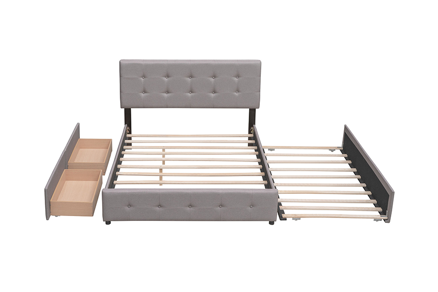 N15 Adjustable Double Durability Trundle Bunk Upholstered Bed Frame