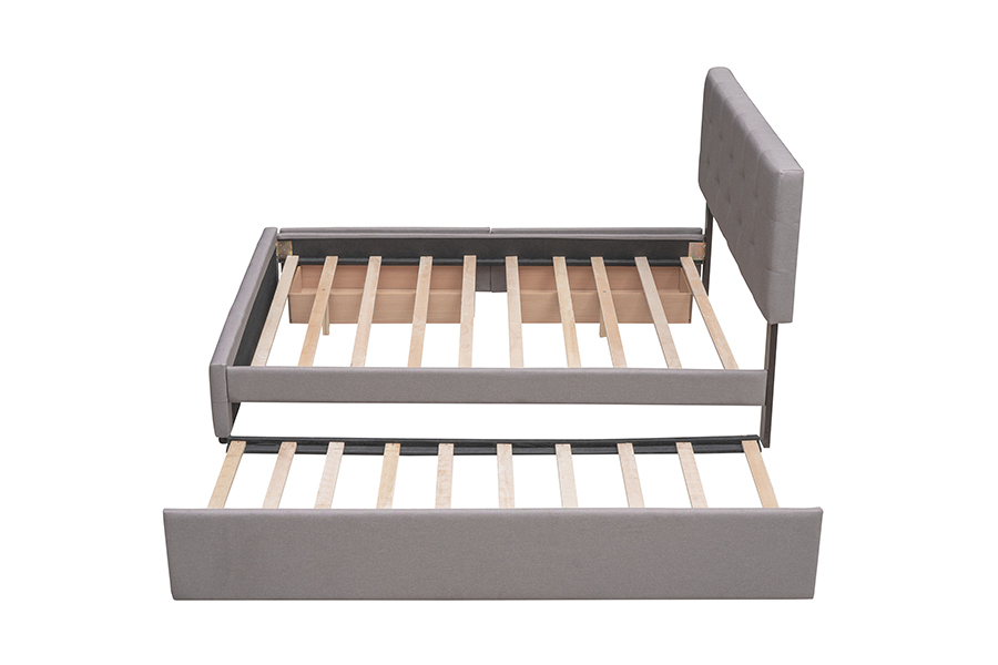 N15 Adjustable Double Durability Trundle Bunk Upholstered Bed Frame