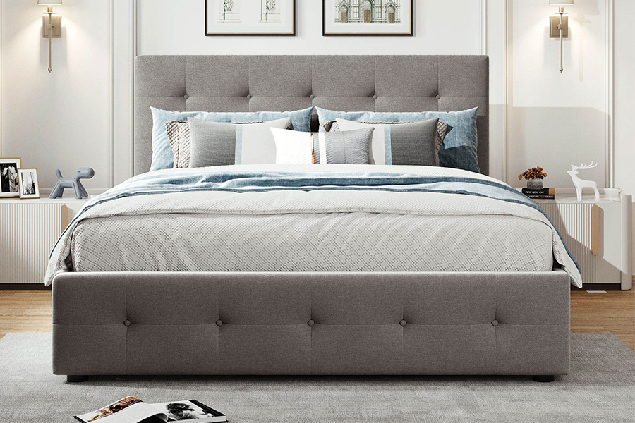 N15 Adjustable Double Durability Trundle Bunk Upholstered Bed Frame