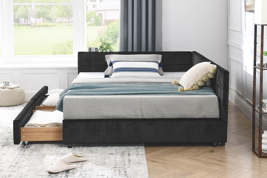 N14 L-Shaped Velvet Upholstered Highly adjustable Upholstered Storage Bed Frame