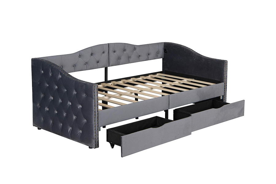 N13 European modern grey velvet cushion Storage Sofa bed