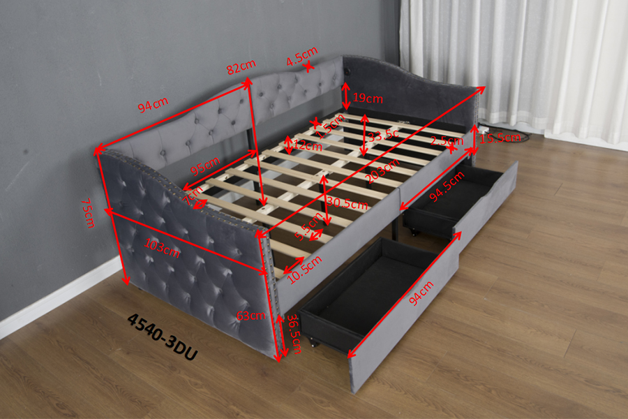 N13 European modern grey velvet cushion Storage Sofa bed