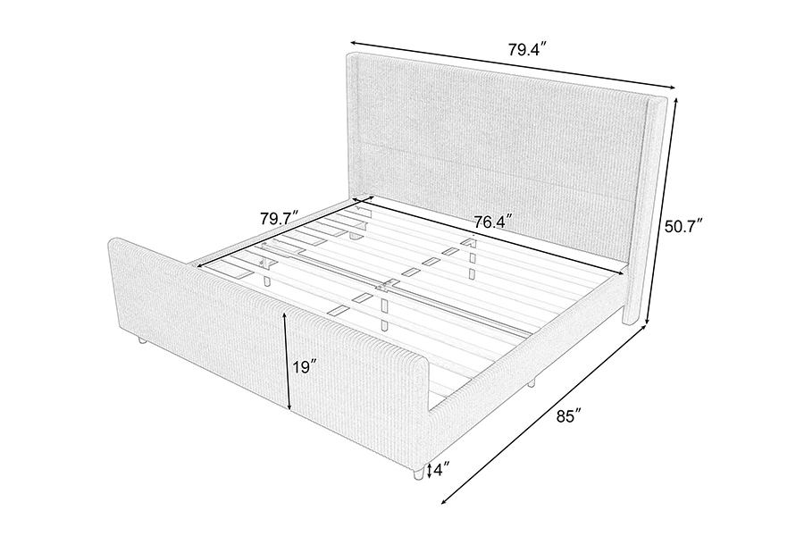 N12 Adjustable Wingback Madaling i-disassemble ang Upholstered Bed Frame