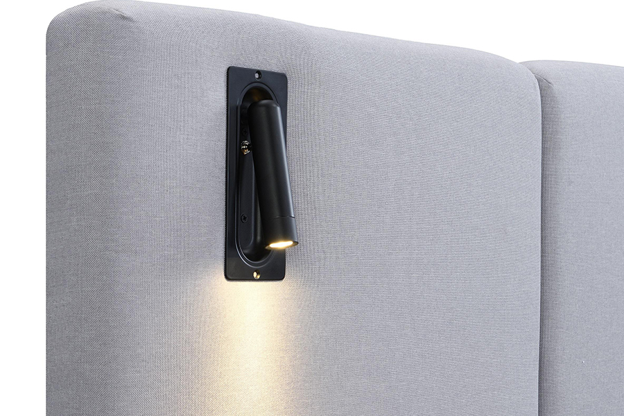 N1 Madilim na Grey Matibay na Tela Matibay Slat LED Upholstered Bed Frame