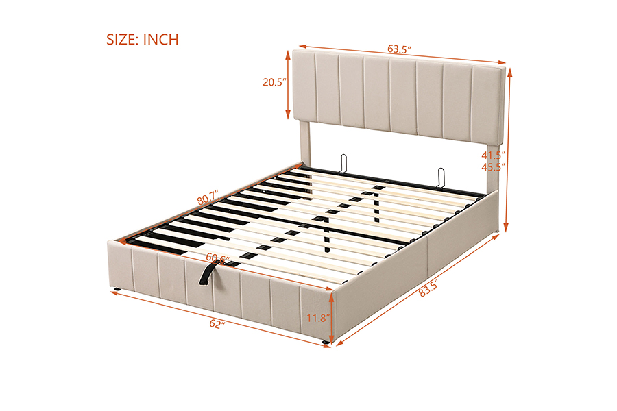 N19 Vertical striped tufted headboard Upholstered Storage Bed Frames