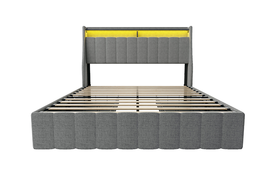 N2 Gray Fabric Bed Eco-Friendly Materials LED Upholstered Bed Frame