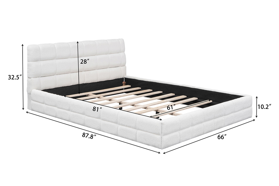 N20 Plush Teddy Fabric Adjustable Platform Bed Trundle Bunk Upholstered Bed Frame