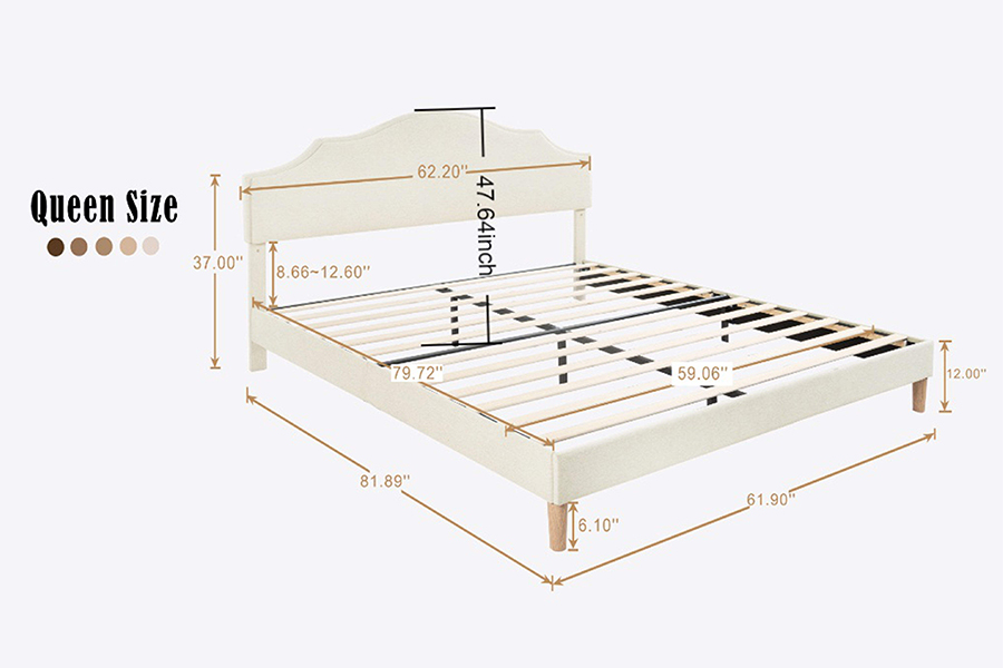 N21 High Quality Beige Fabric Queen Size Upholstered Bed