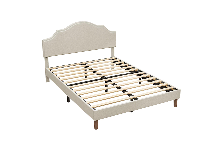 N21 High Quality Beige Fabric Queen Size Upholstered Bed