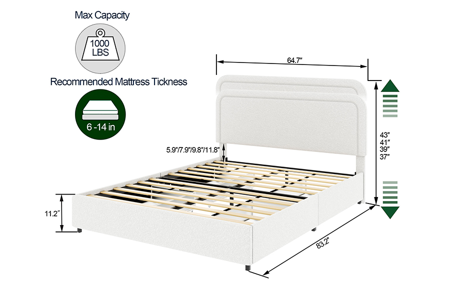 N3 Bed Storage Drawers Matibay na Upholstered Storage Bed Frame