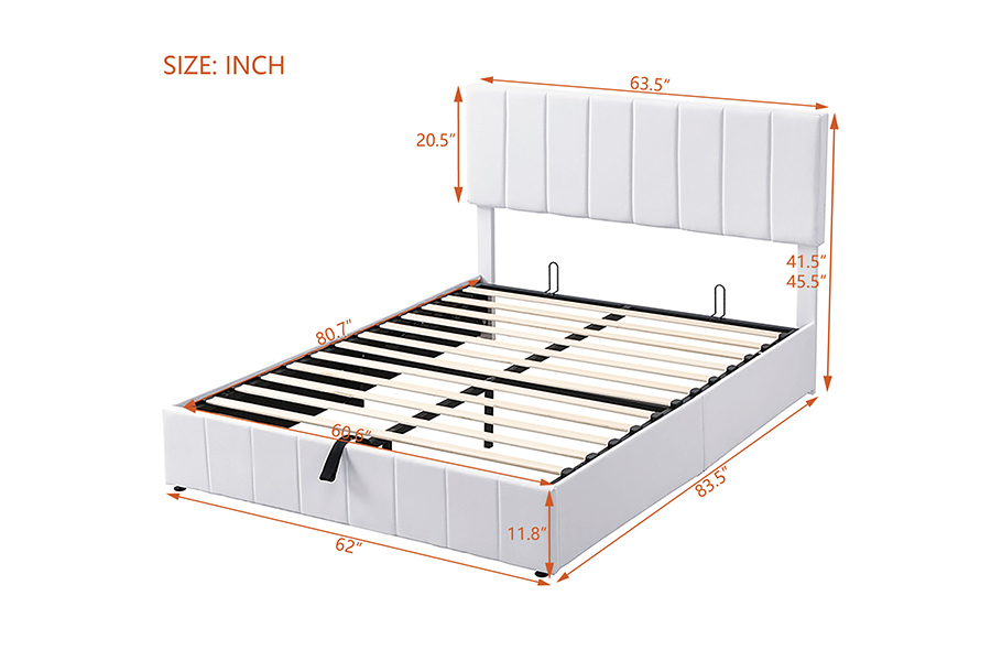 N5 White Fabric Eco-Friendly Durable Wood Frame Upholstered Storage Bed Frames