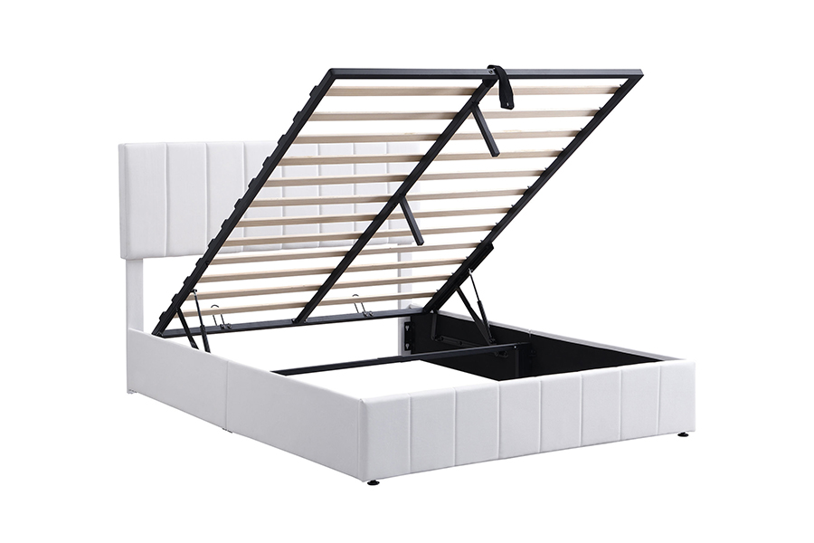 N5 White Fabric Eco-Friendly Durable Wood Frame Upholstered Storage Bed Frames