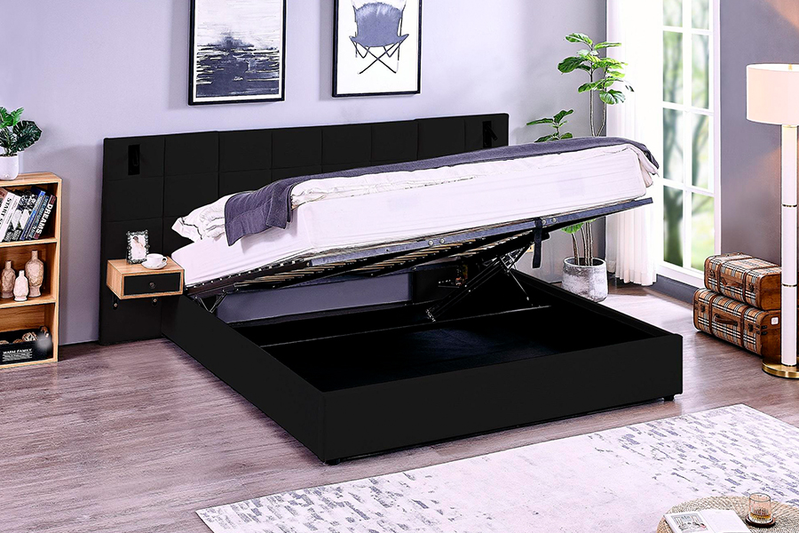 N6 Adjustable Bed Frame Soft Bed Material LED Upholstered Bed Frame